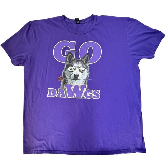 Anvil Shirt Mens 2XL Purple Lightweight Dog Go Dawgs Print Short Sleeves T-Shirt - Picture 1 of 7
